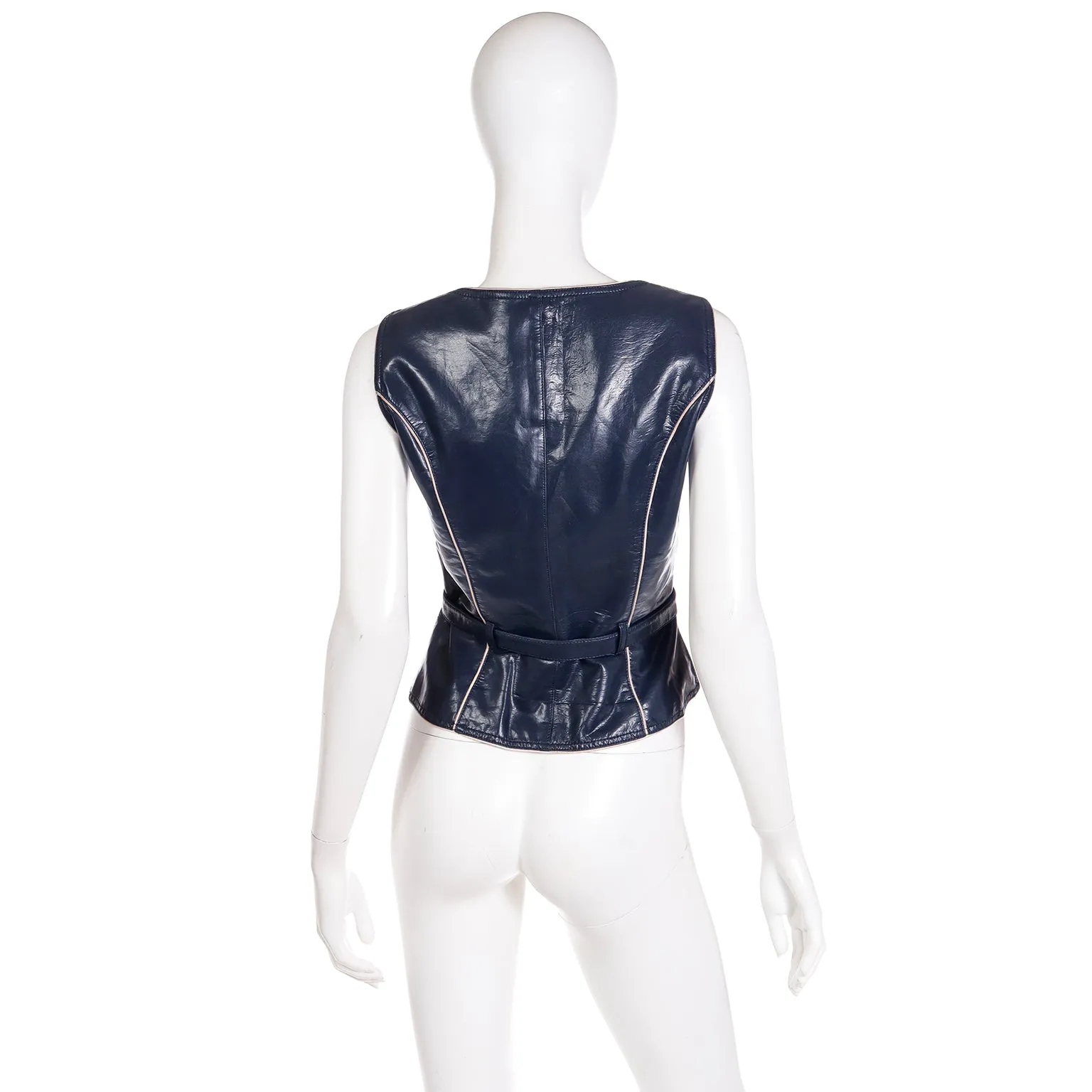 1990s Moschino Jeans Faux Leather Zip Front Vest w Gold Hardware