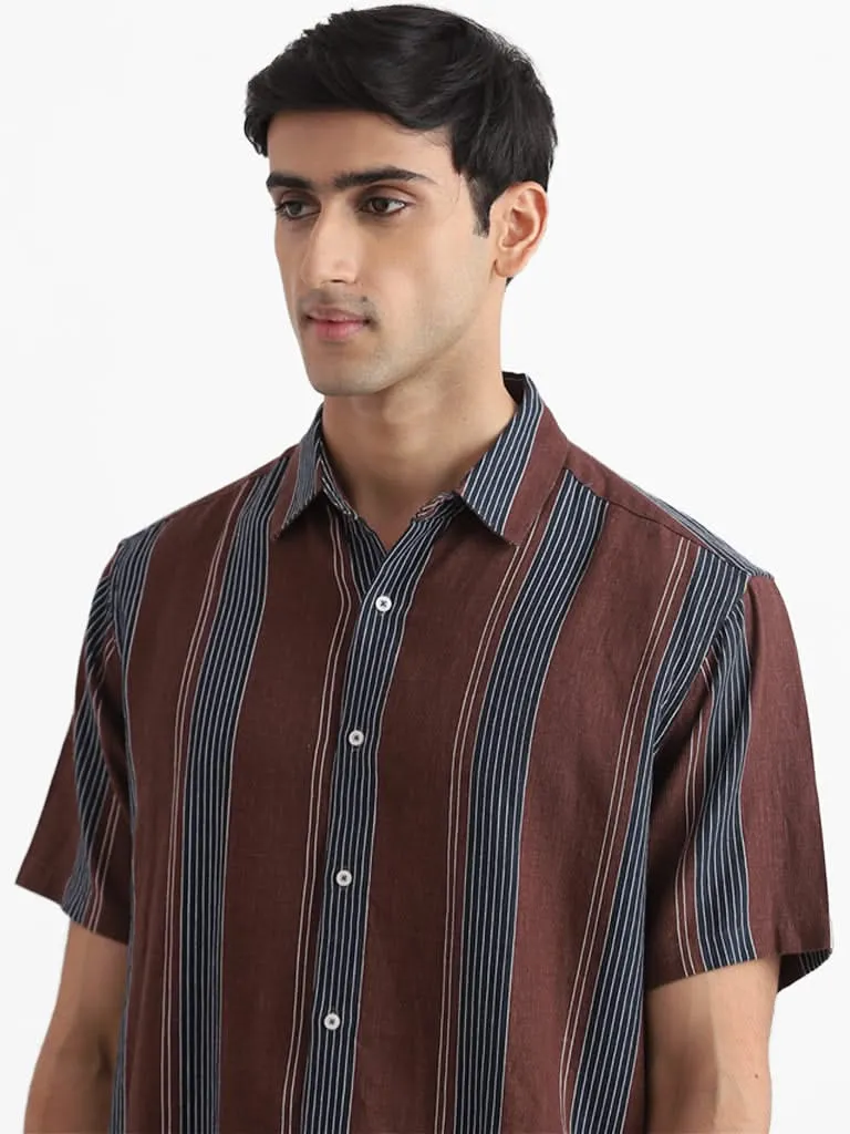 Ascot Brown Striped Relaxed-Fit Shirt