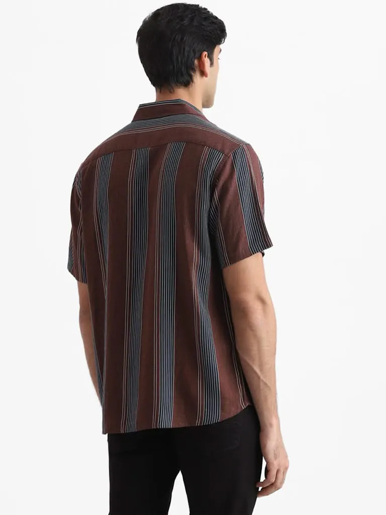 Ascot Brown Striped Relaxed-Fit Shirt