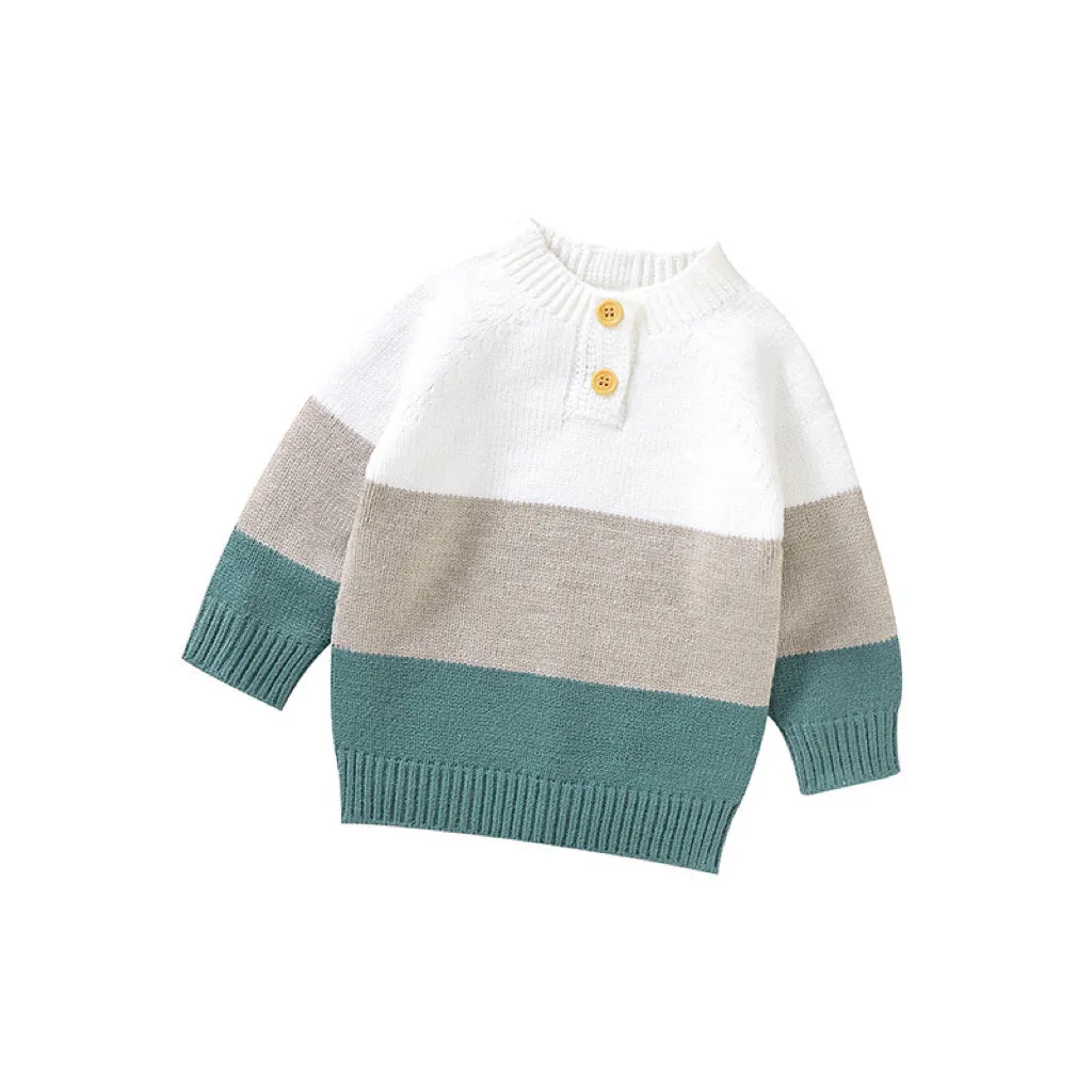 Baby Boy Color block Pattern Quarter Button Design Pullover Crewneck Knitwear Sweater by MyKids-USA™