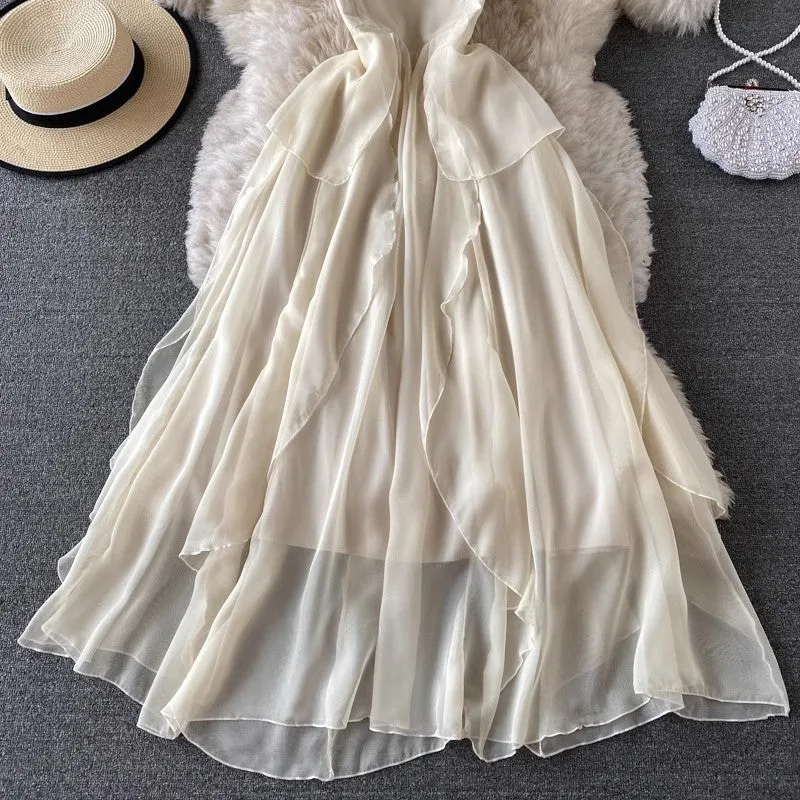 beach dress chic chiffon dress sexy suspender skirt    S4305