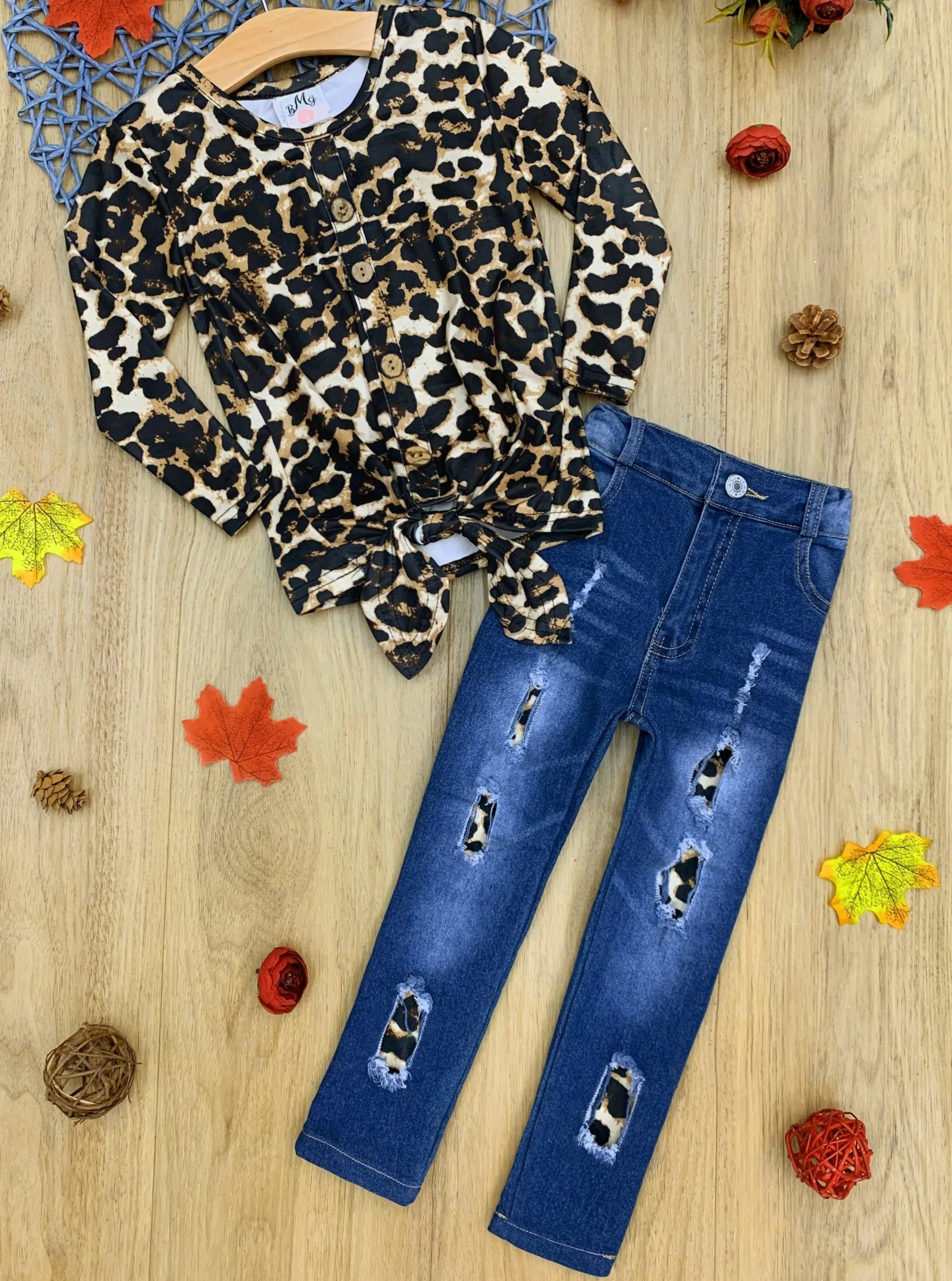 Big Roar Leopard Patched Jeans Set