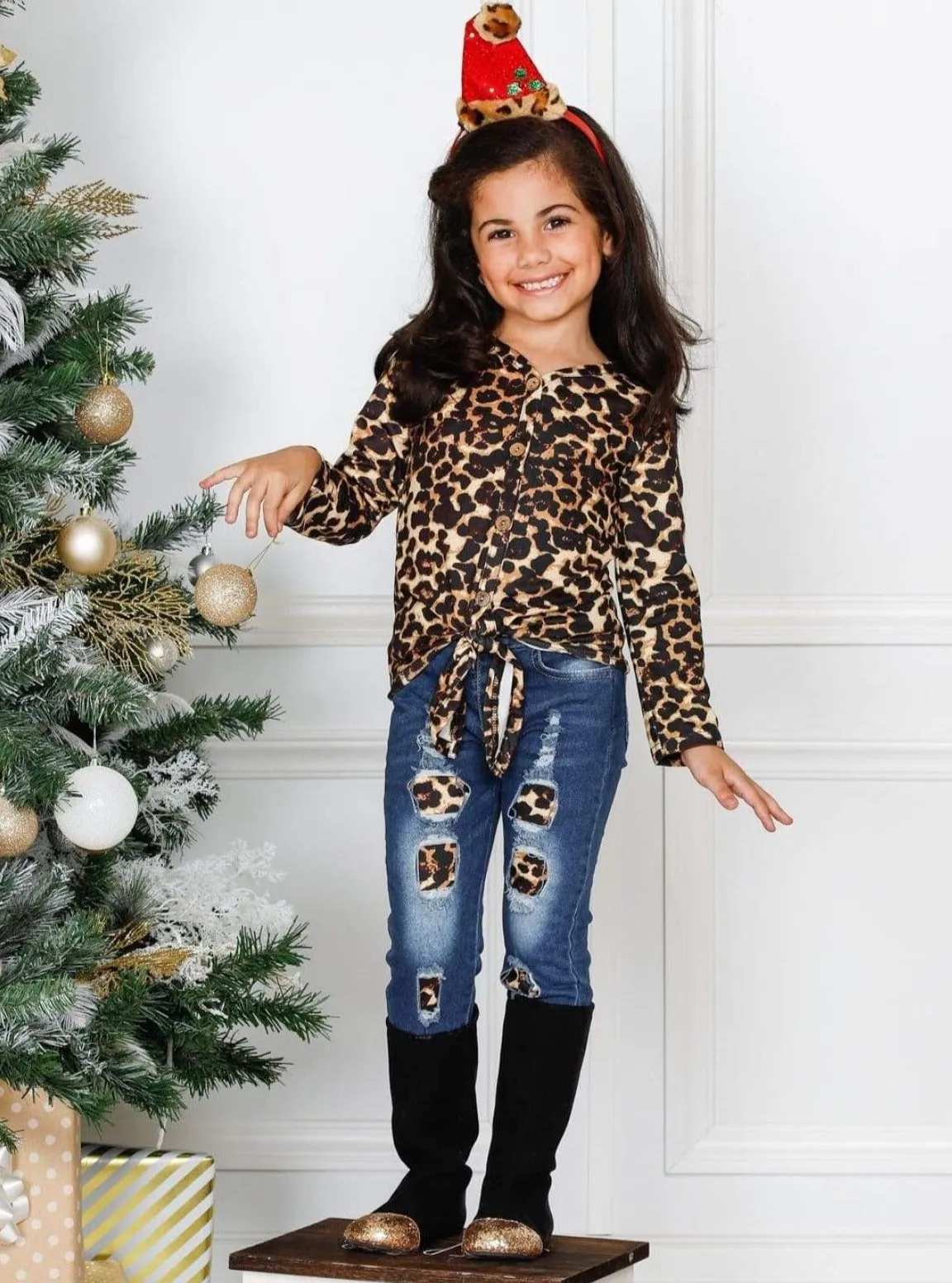 Big Roar Leopard Patched Jeans Set