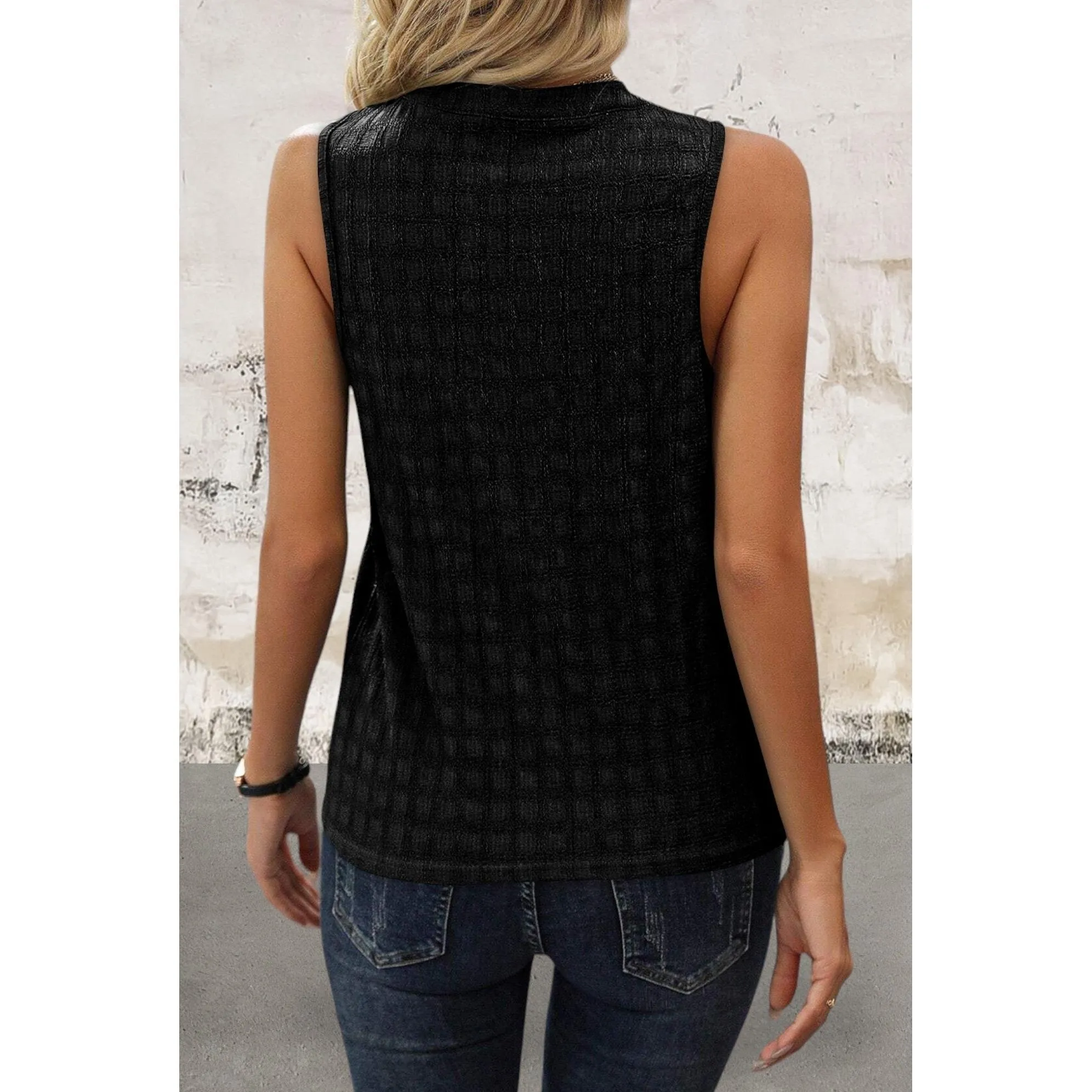 Black Sleeveless Split Neck Top