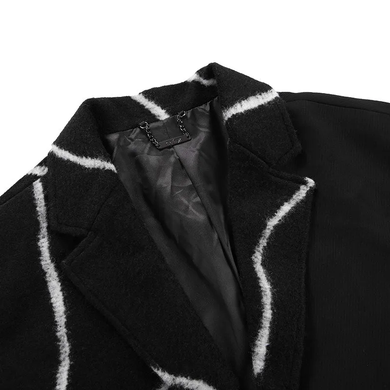 Black Spliced Embroidery Notched Lapel Coat