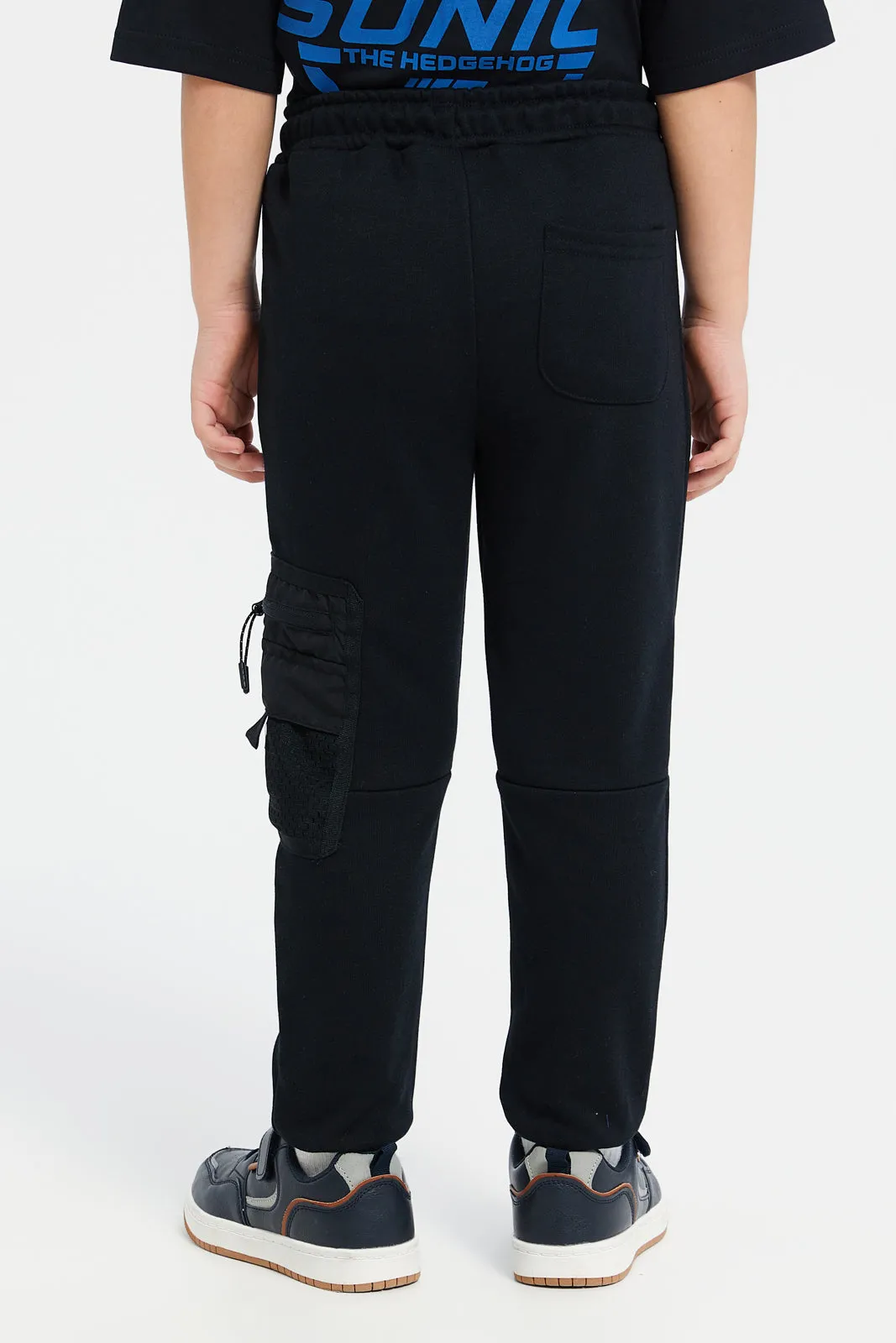 Boys Black Track Pants With Zipper Side Pocket