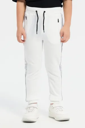 Boys White Embellished Track Pants