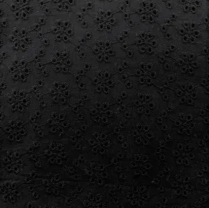 Broderie Anglaise Fabric, Black- 130cm