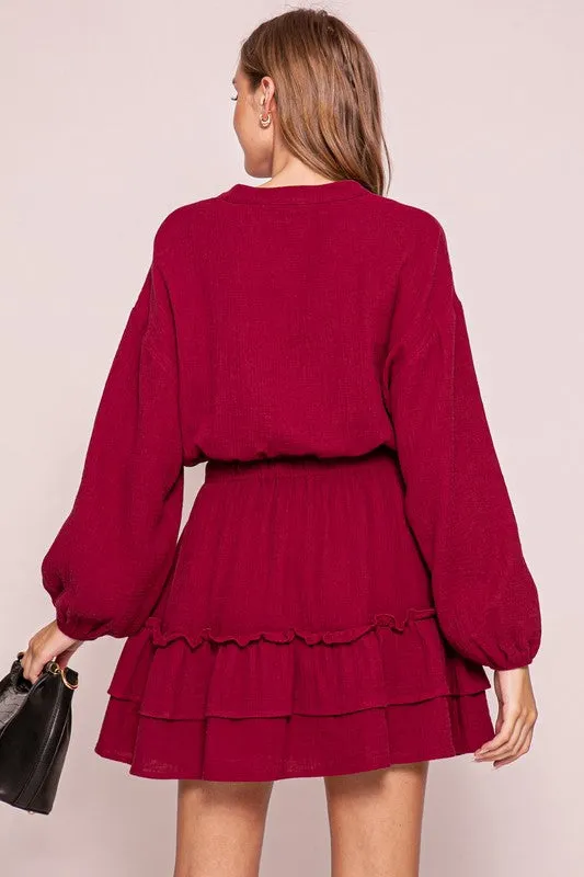 Burgundy Boho Pumpkin Patch Tiered Dress