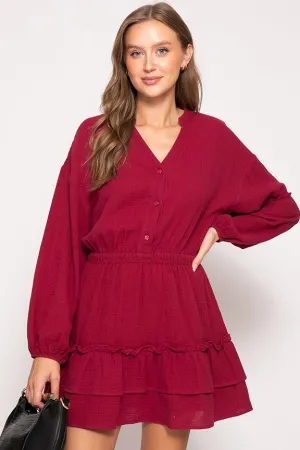 Burgundy Boho Pumpkin Patch Tiered Dress