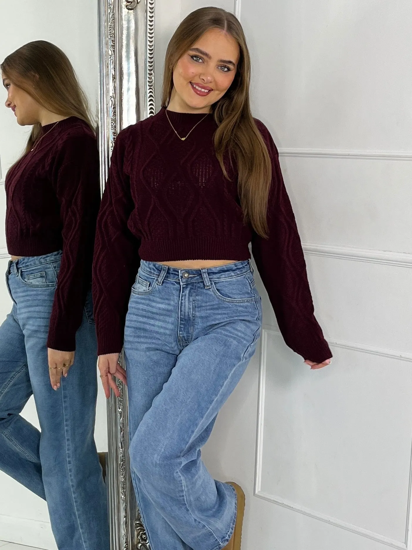 Cable Knit  Jumper - Wine