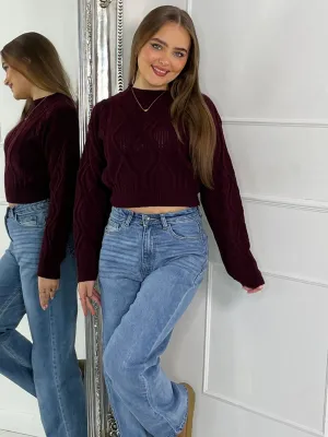 Cable Knit  Jumper - Wine