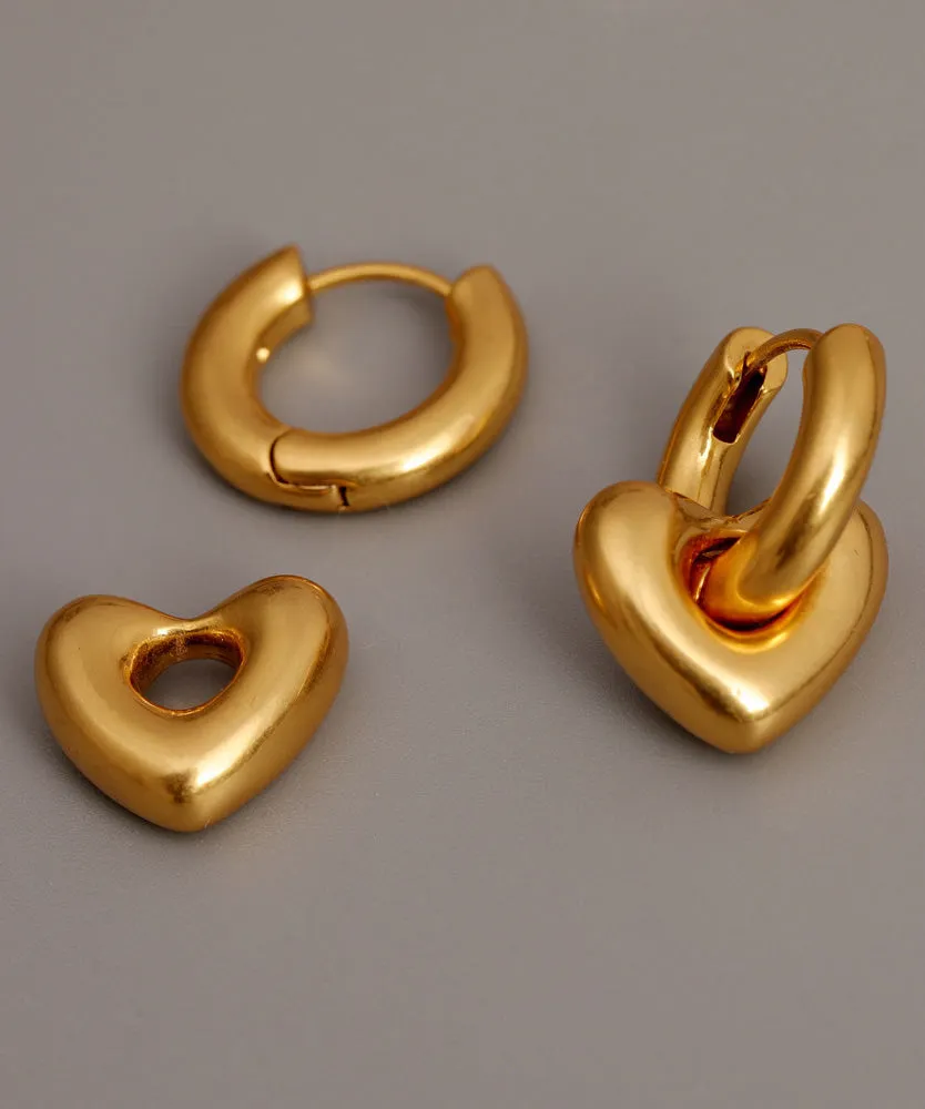 Chic Gold Copper Overgild Removable Love Hoop Earringss