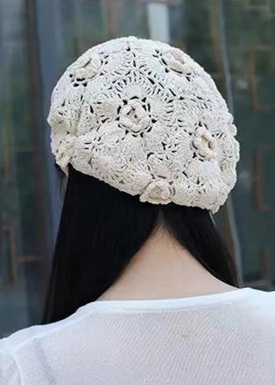 Chic Handmade Black Hollow Out Crochet Floral Knit Beret Hat