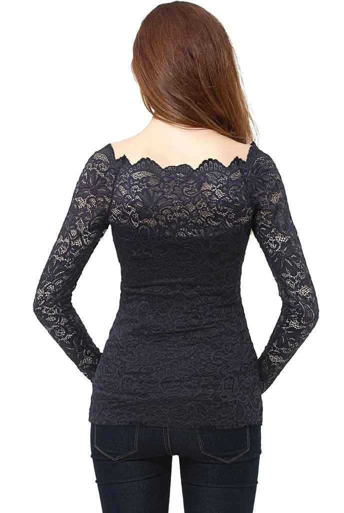 Christelle Navy Lace Maternity Off Shoulder Top