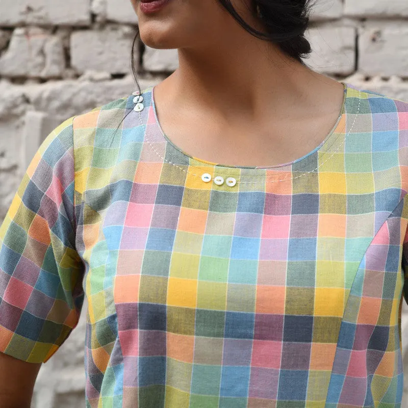 Cotton Checkered Blouse | Multicolor