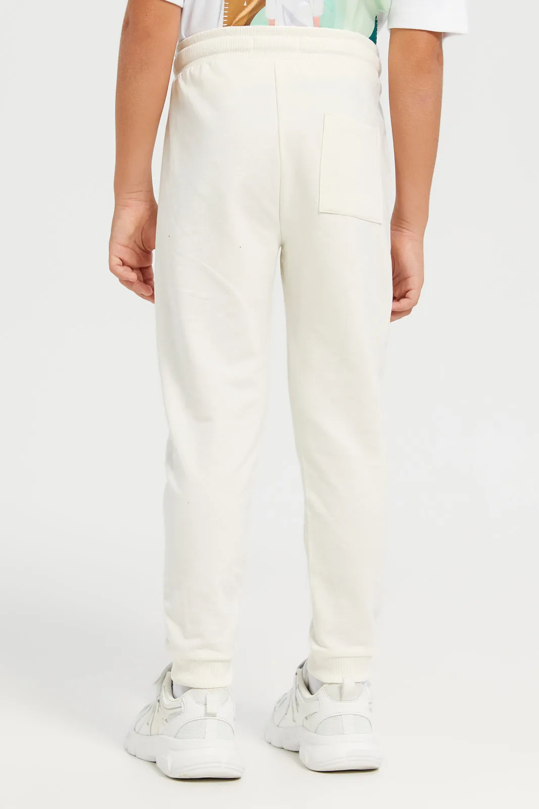 Cream Stretch Printed Track Pant