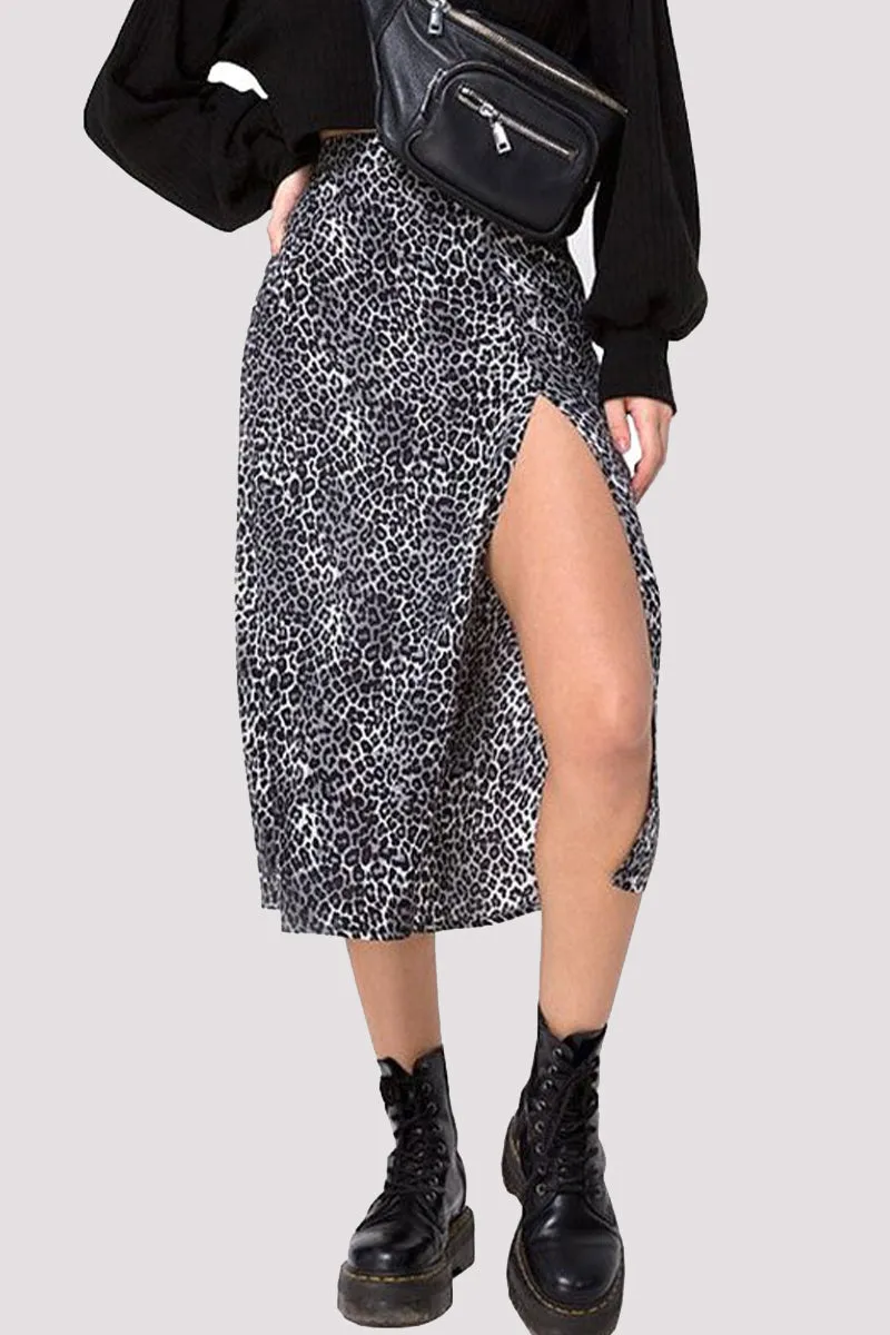 Elegant Print Slit Regular High Waist Type A Full Print Bottoms