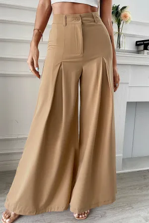 Elegant Solid Fold Loose Wide Leg Solid Color Bottoms(No Belt,3 Colors)