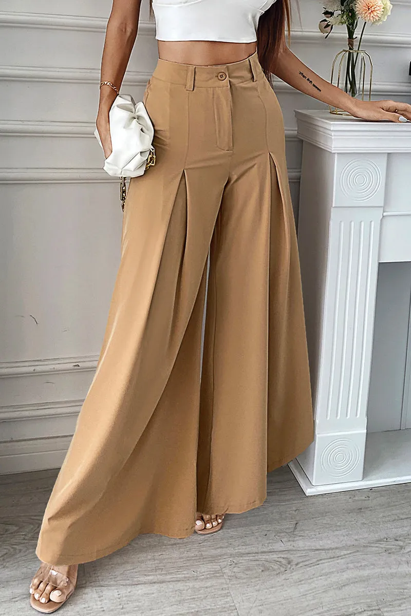 Elegant Solid Fold Loose Wide Leg Solid Color Bottoms(No Belt,3 Colors)