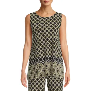 Evan Picone Scoop Neck Sleeveless Moroccan Tile Border Print Shark Bite Hem ITY Top