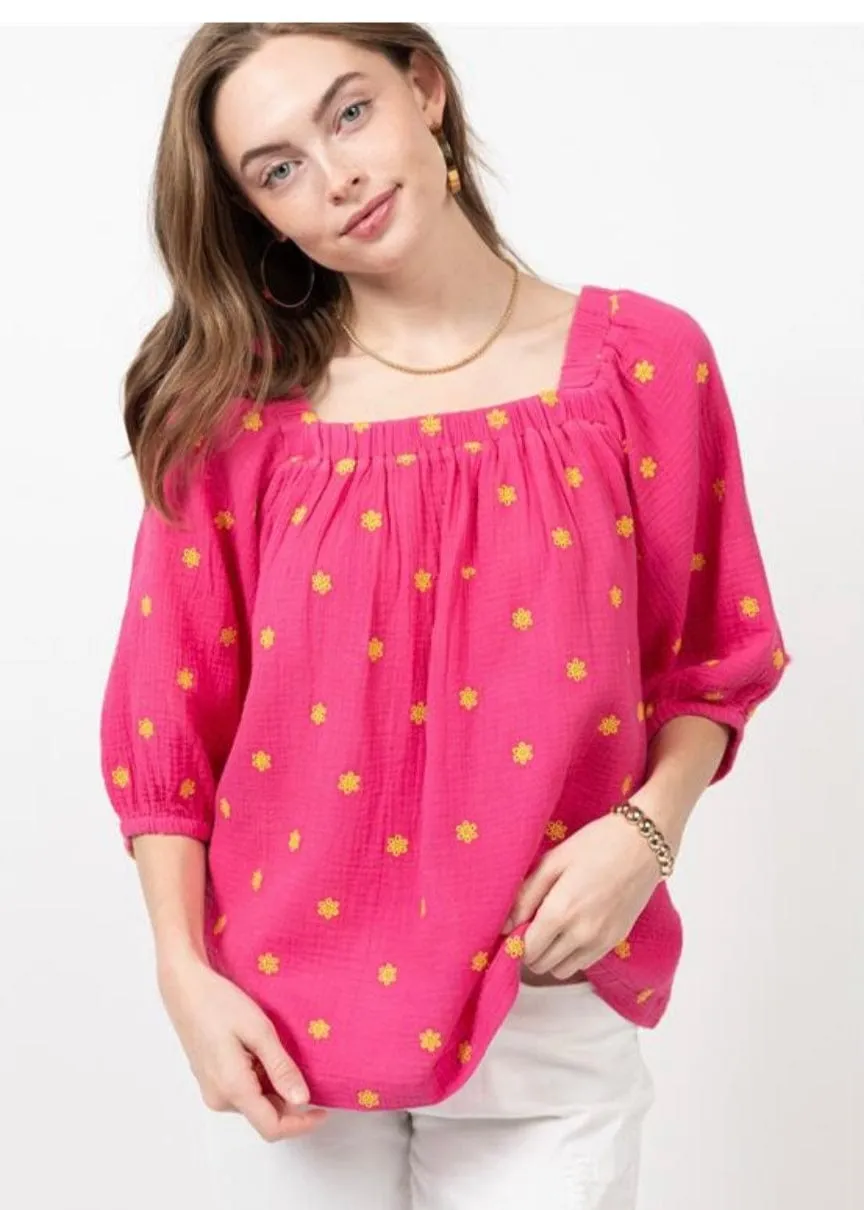 Eyelet Gauze Pink Top