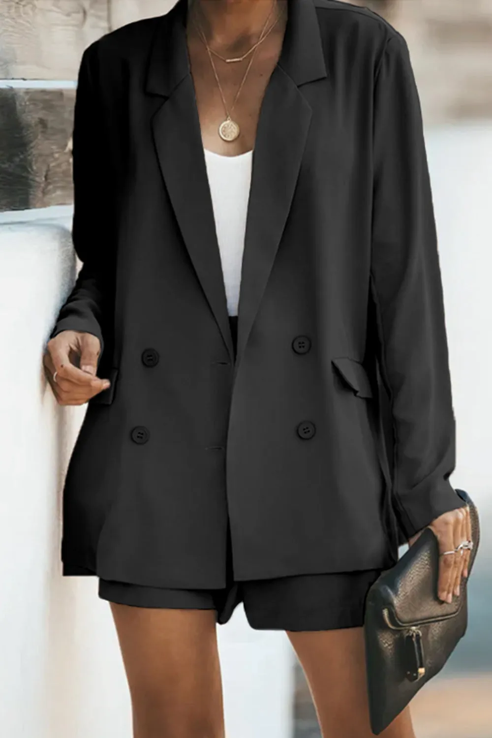 Fashion Outfit Set Women's Longline Baggy  Blazer and Trouser Shorts Set with Pockets