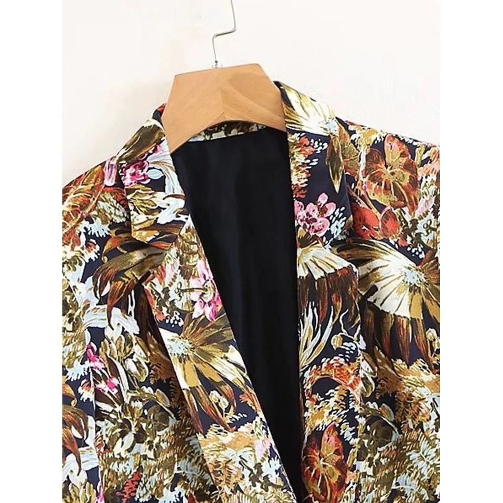 Foliage Print Cuffed Blazer