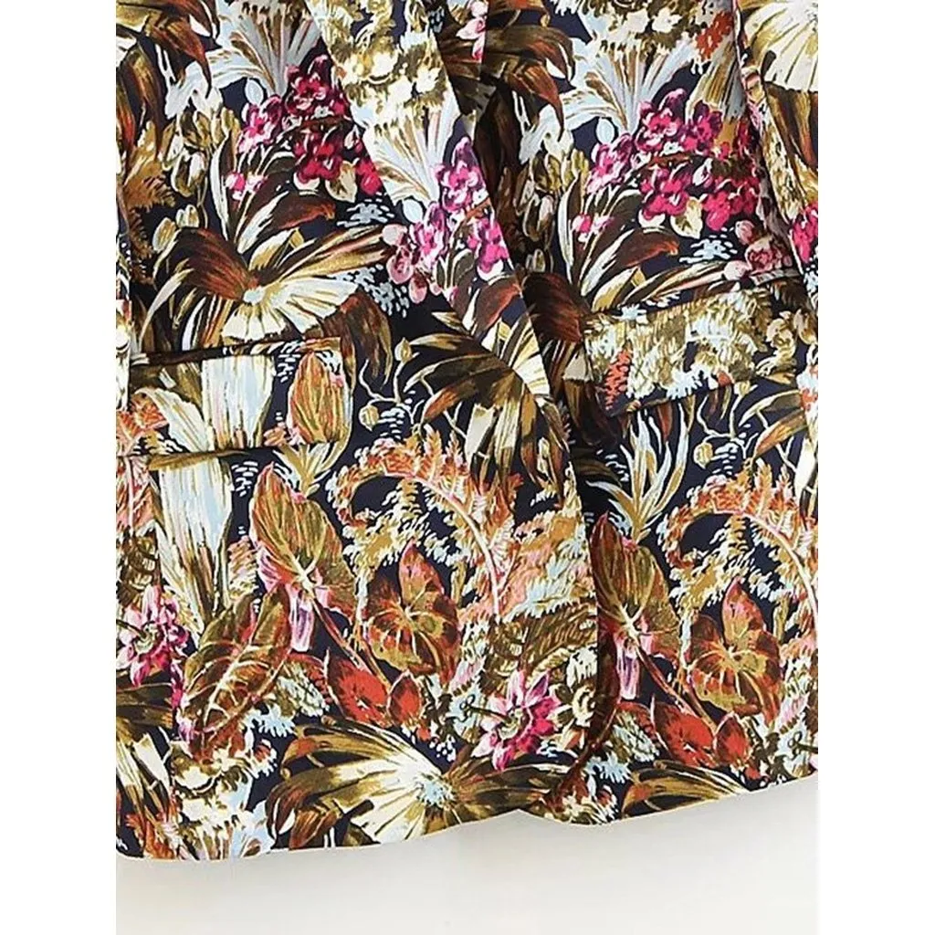 Foliage Print Cuffed Blazer