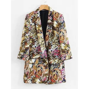 Foliage Print Cuffed Blazer