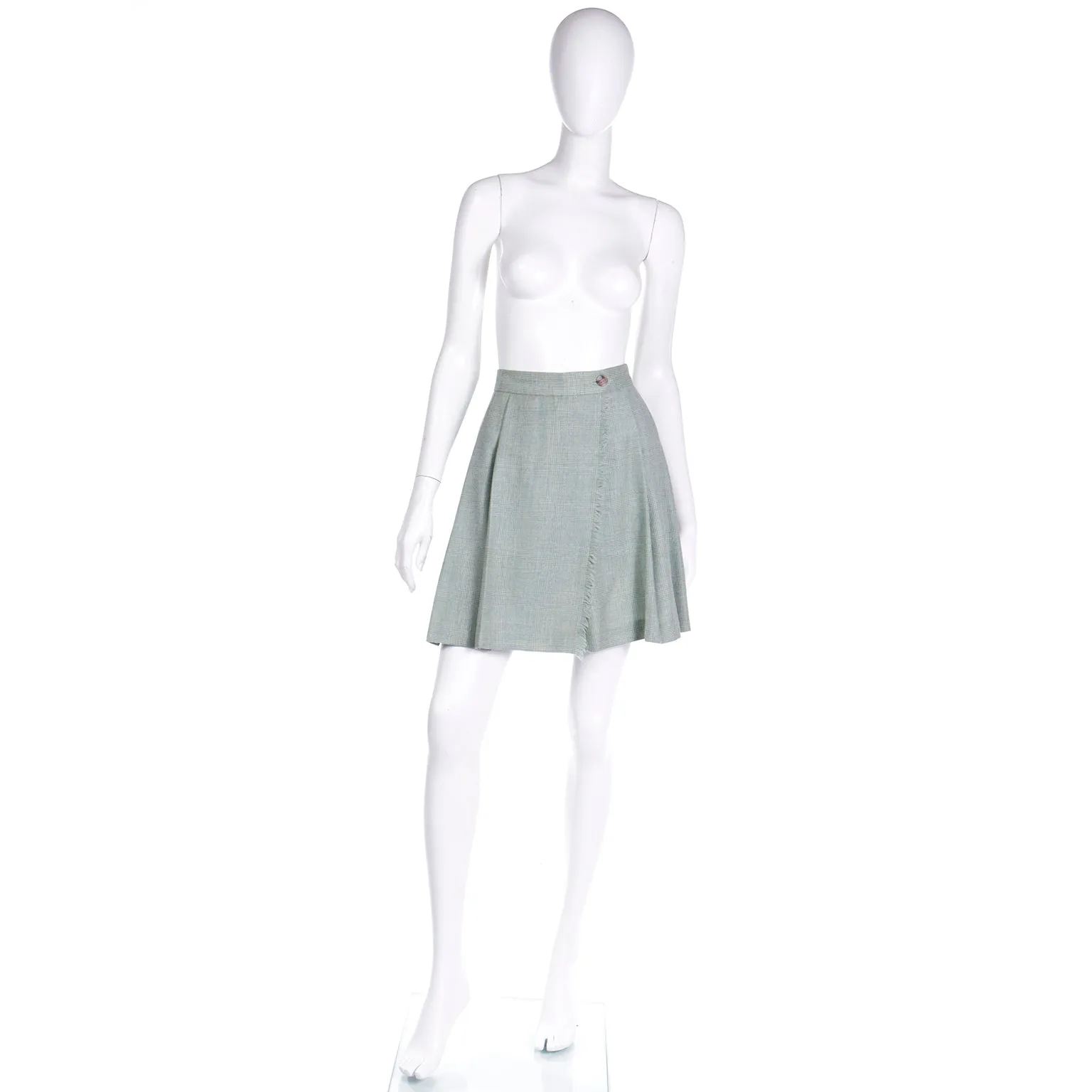 F/W 1991 Isaac Mizrahi Green Plaid Wrap Skort with Raw Edges