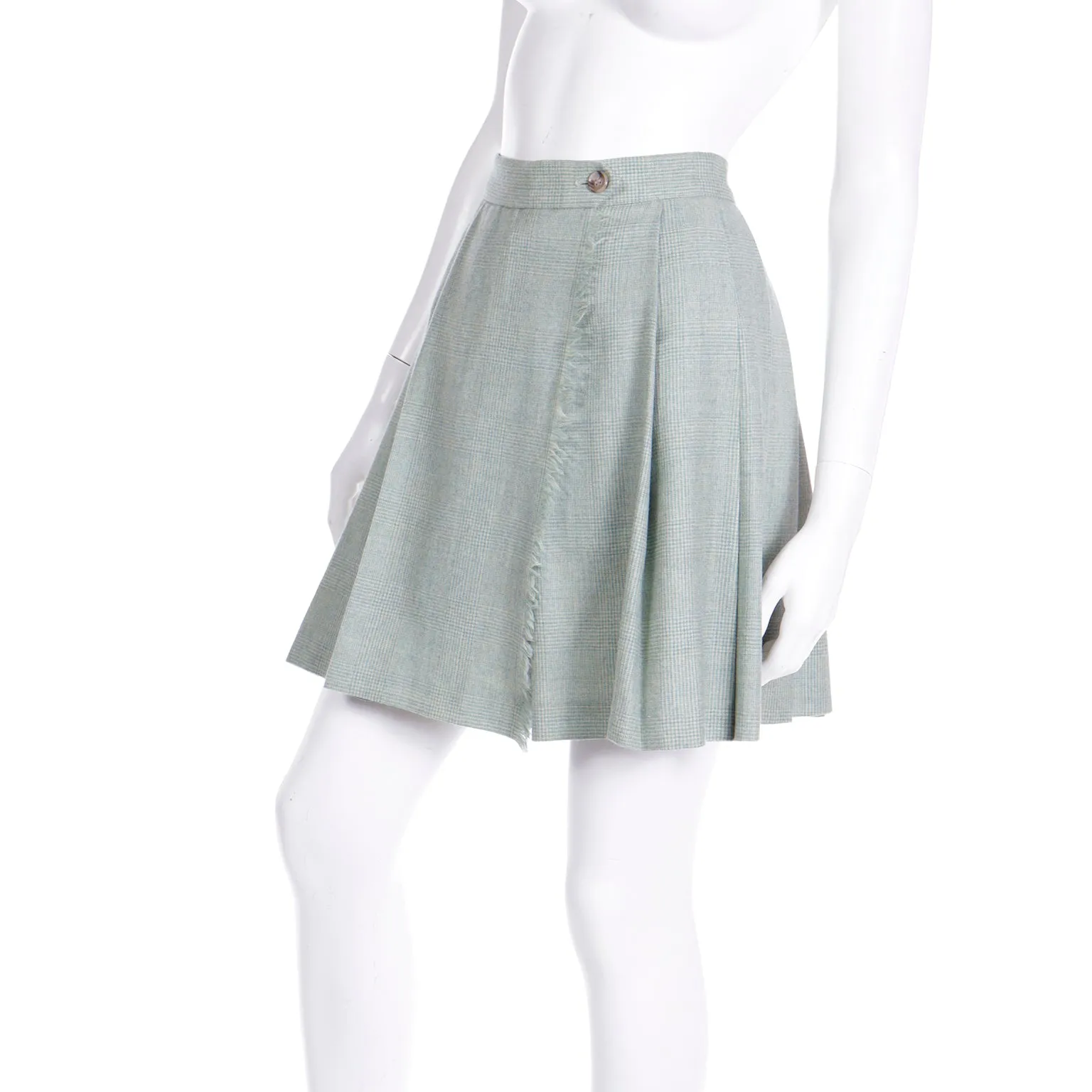 F/W 1991 Isaac Mizrahi Green Plaid Wrap Skort with Raw Edges