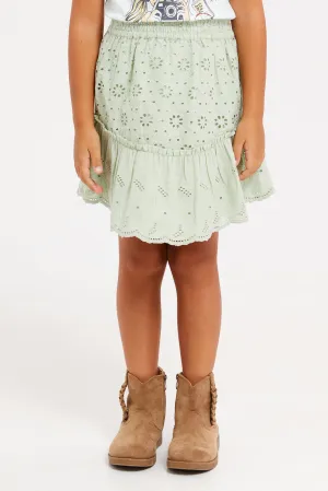 Girls Green Embroidered Skirt