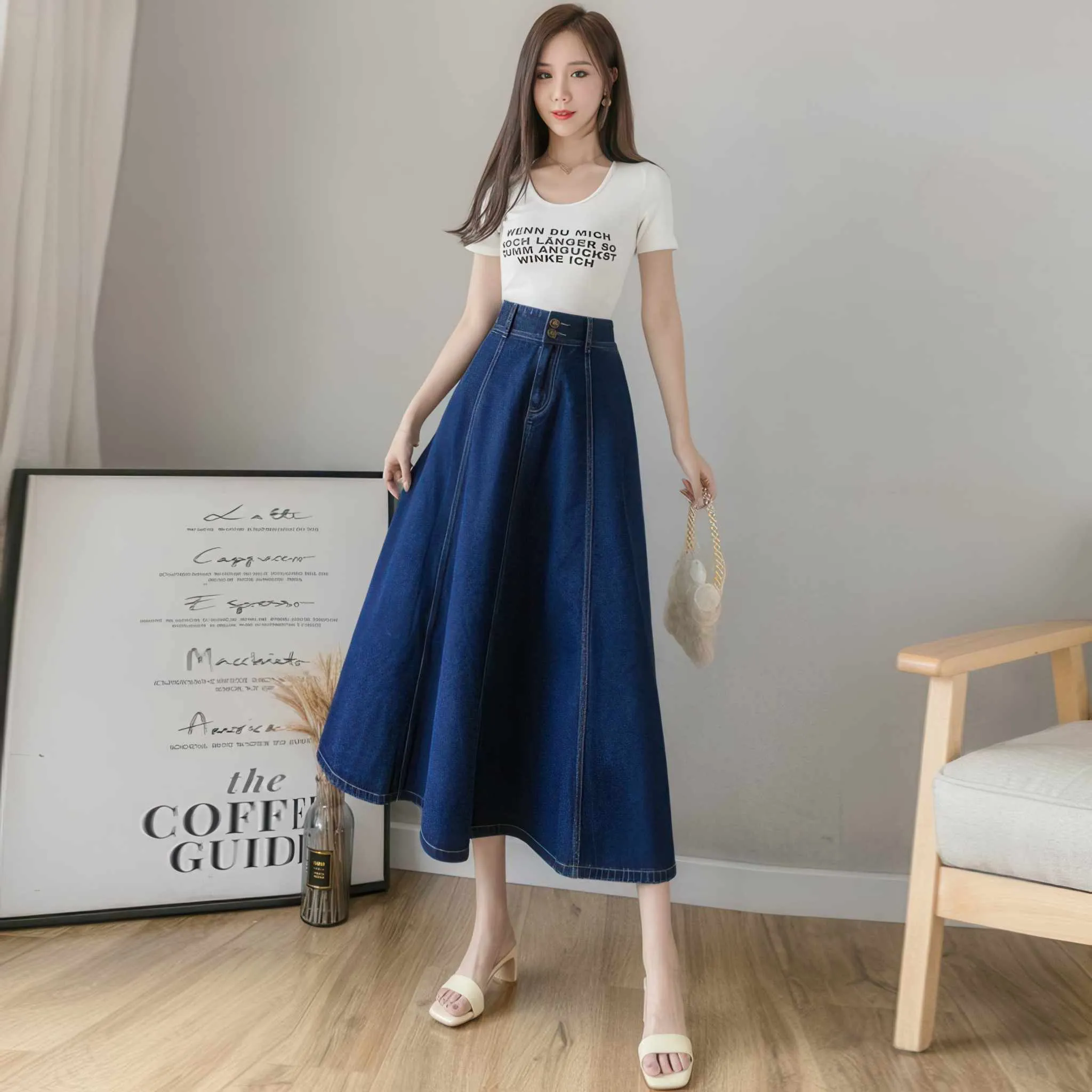 Glow Chic's Mid-length Denim Umbrella Skirt