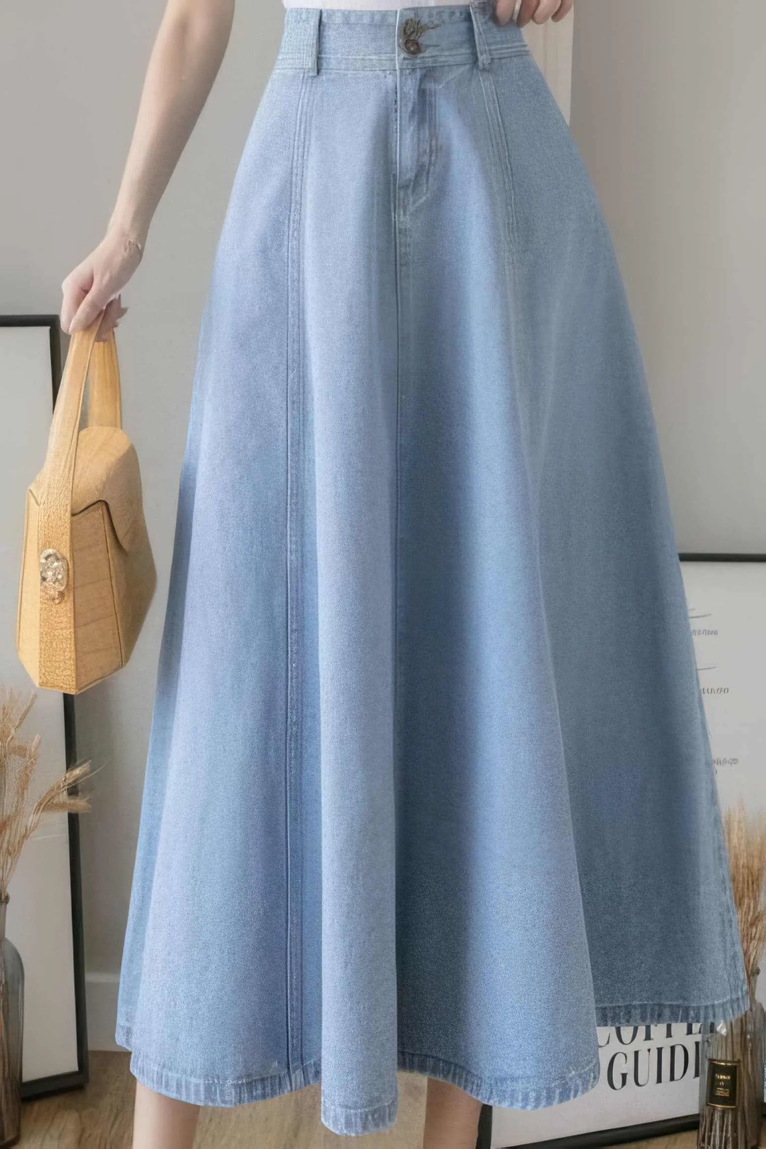 Glow Chic's Mid-length Denim Umbrella Skirt