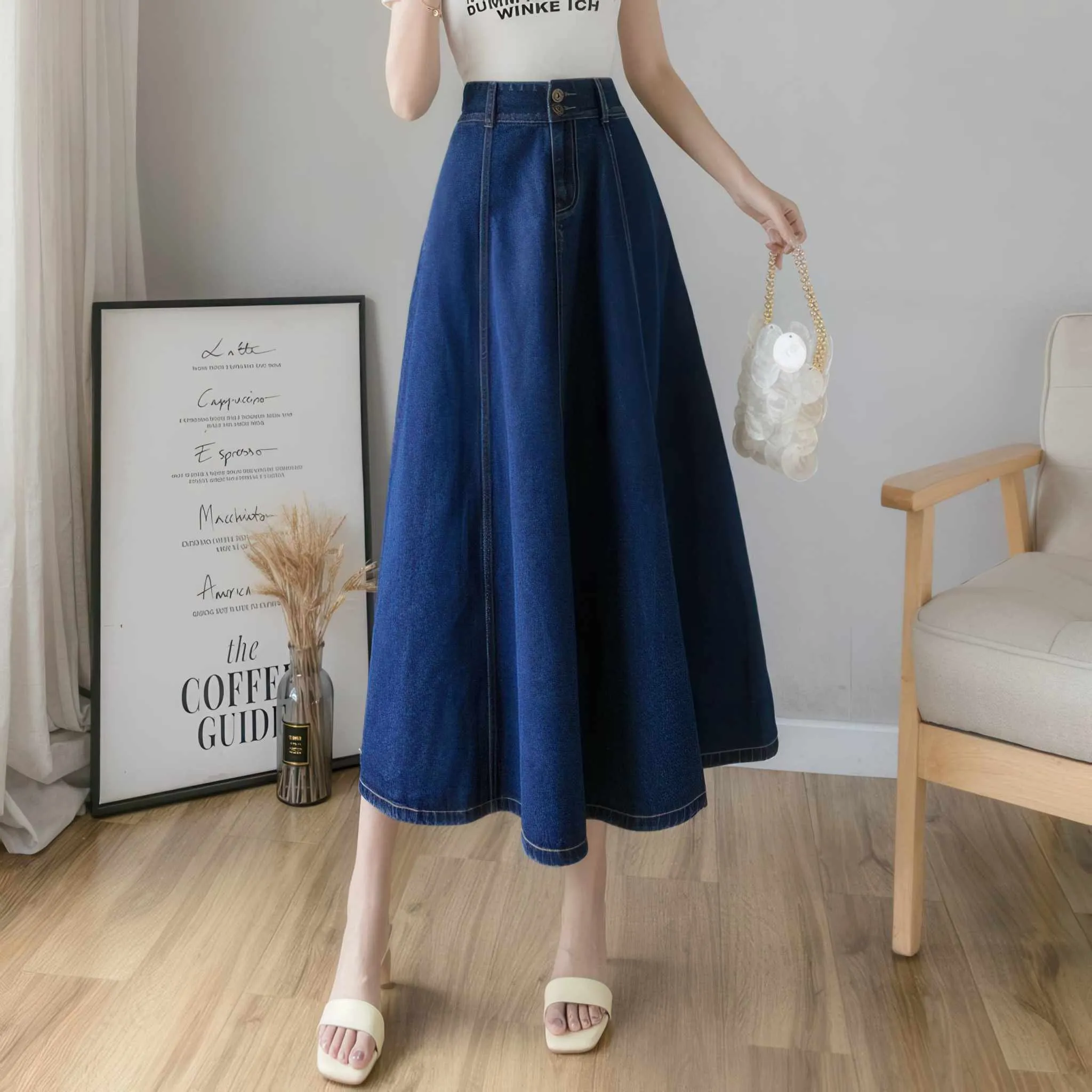 Glow Chic's Mid-length Denim Umbrella Skirt