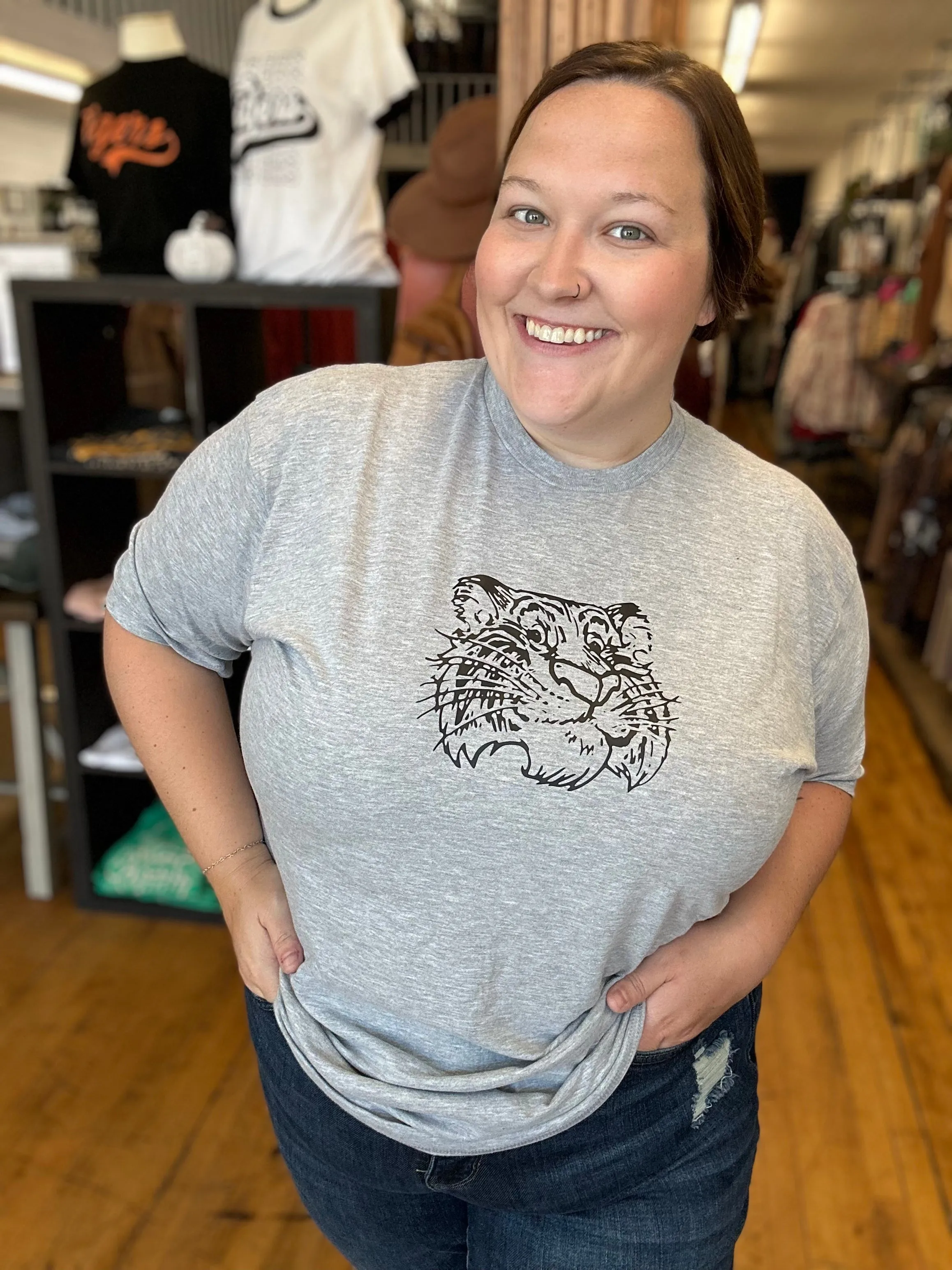 Gray Tee With Tiger Head Graphic - Plus