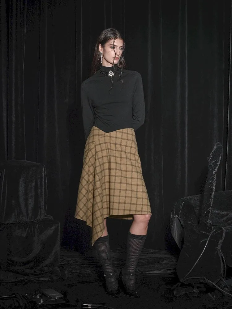 Half Tweed Draped Elegant Plaid Skirt【s0000005464】