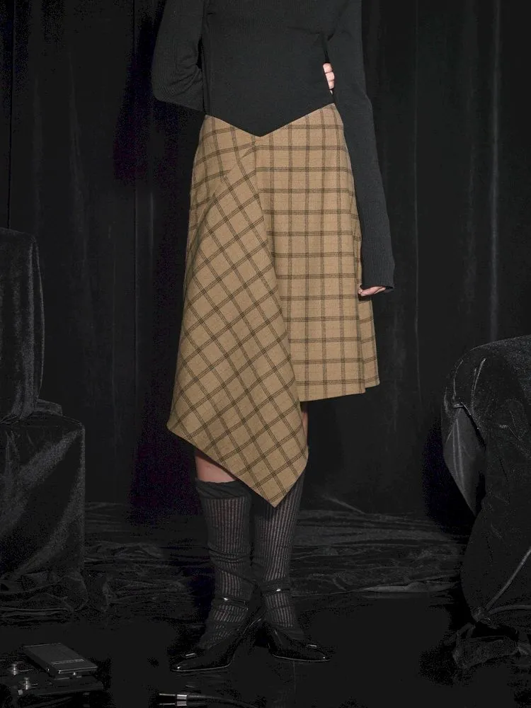 Half Tweed Draped Elegant Plaid Skirt【s0000005464】