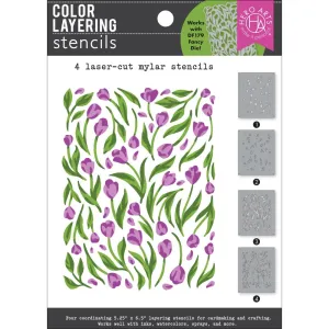 Hero Arts Colour Layering Stencil Set 5.25"X6.5" Tulip Pattern