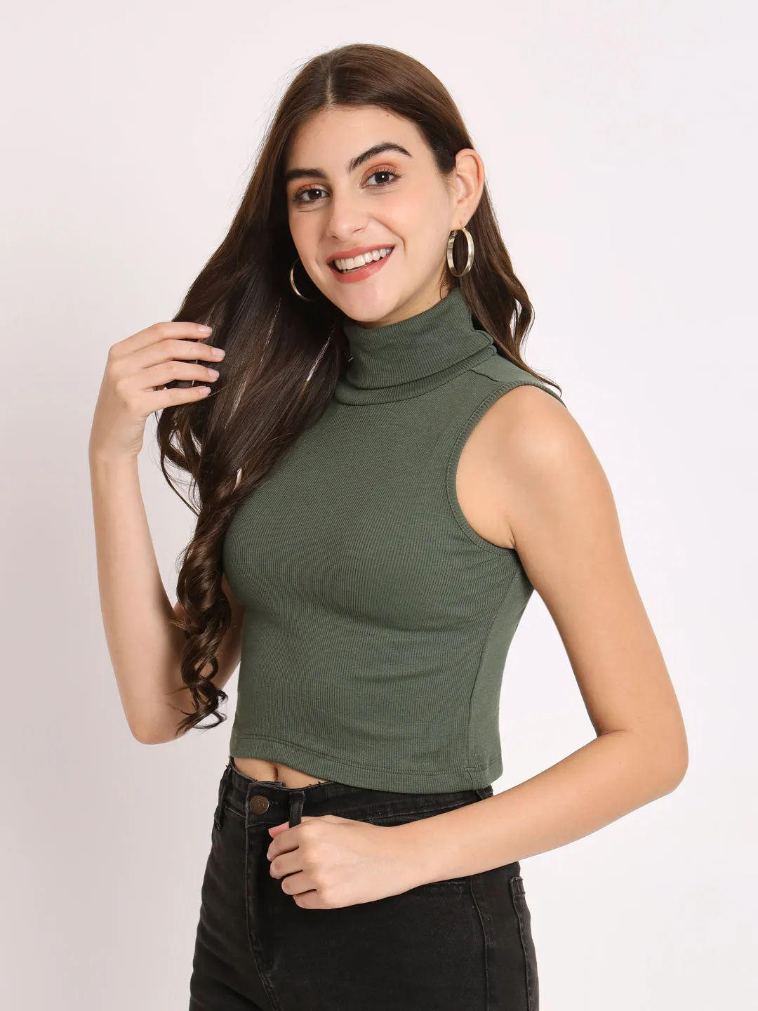 High Neck Sleeveless Crop Fitted Top