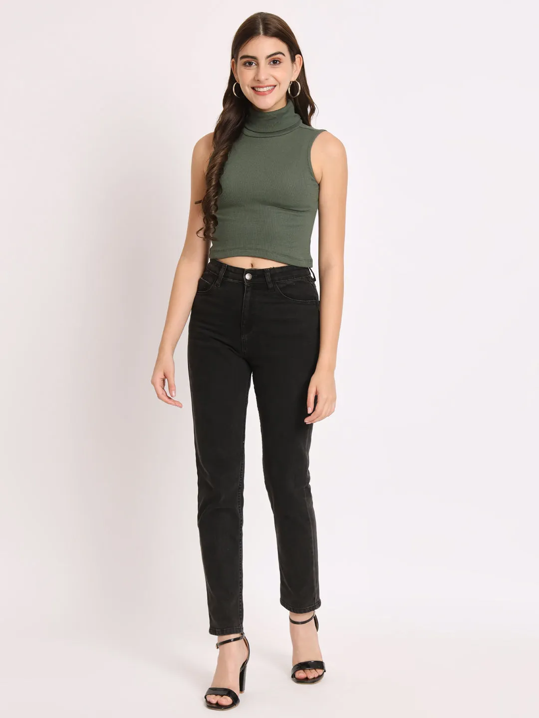 High Neck Sleeveless Crop Fitted Top