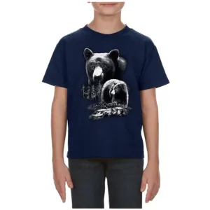 Kids T-Shirt with Animal Print / Wolf and Black Bear Design