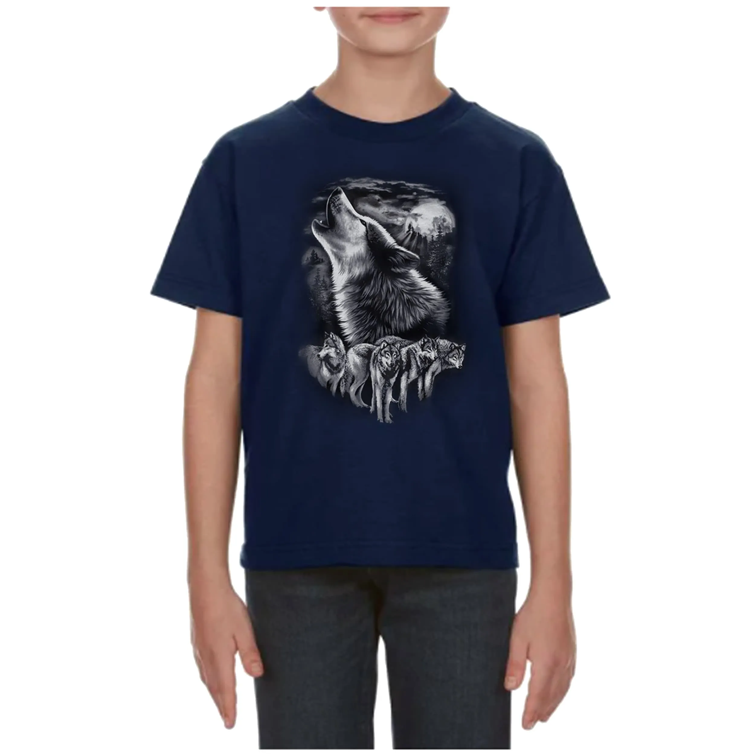 Kids T-Shirt with Animal Print / Wolf and Black Bear Design