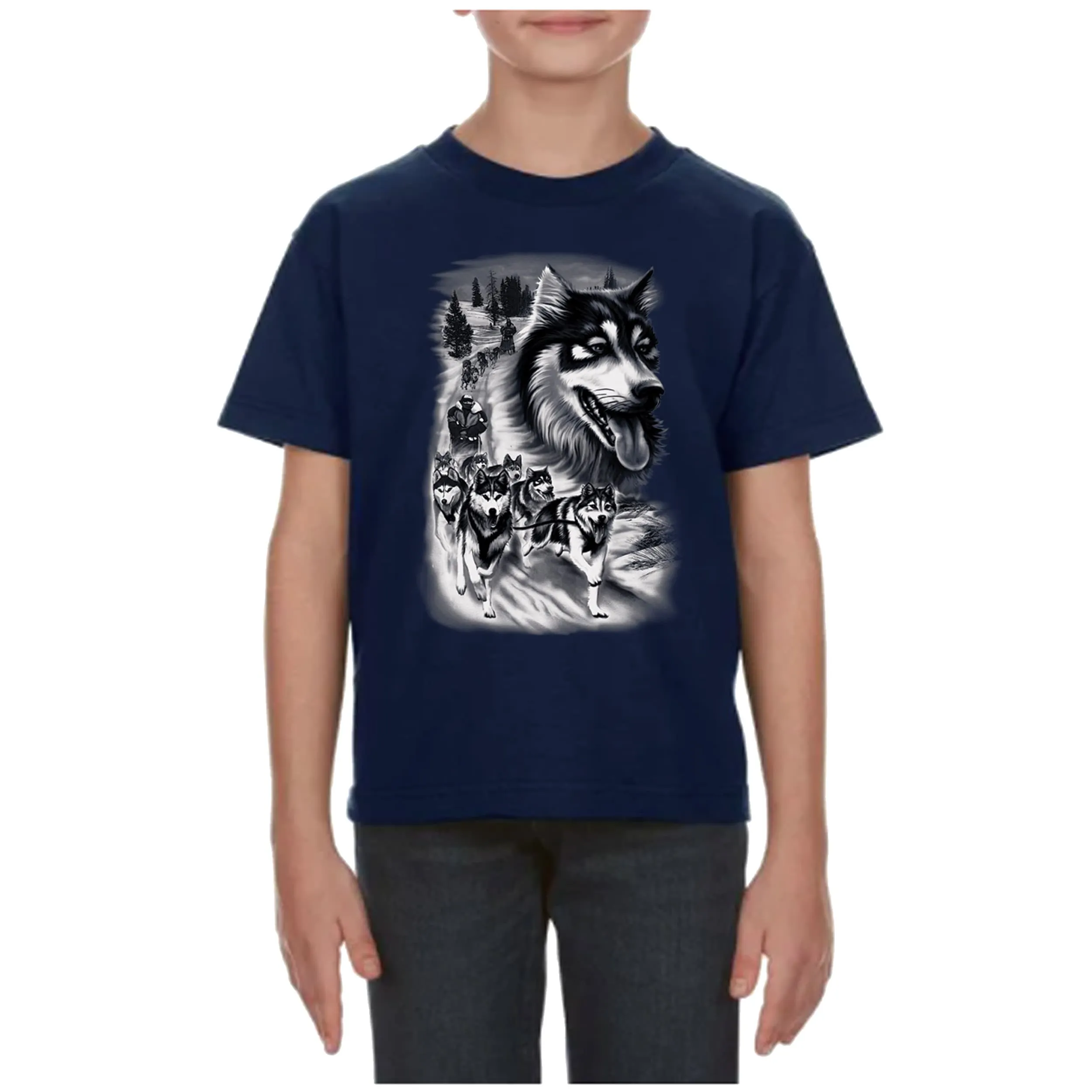 Kids T-Shirt with Animal Print / Wolf and Black Bear Design