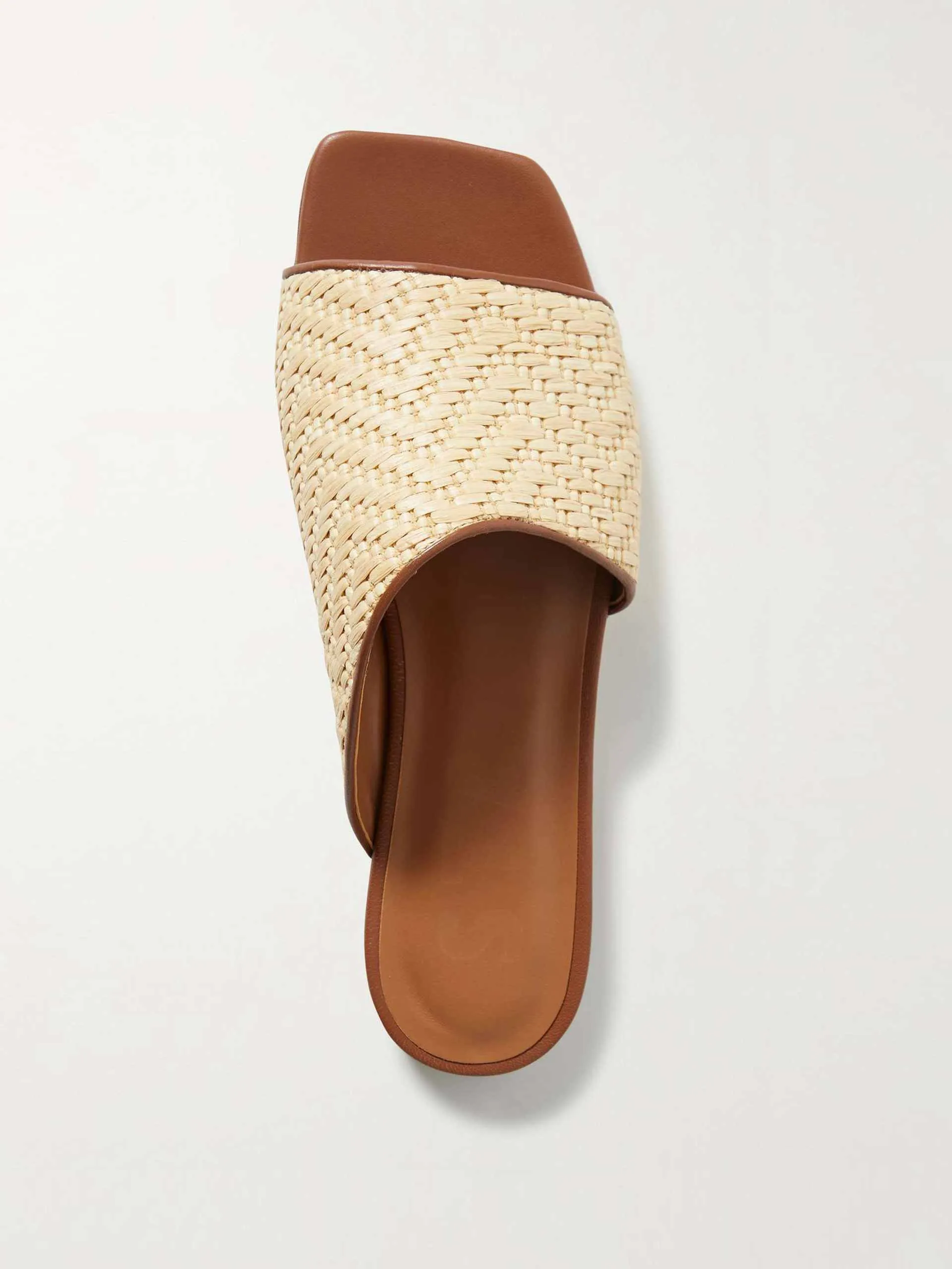 Leather-trimmed raffia slides