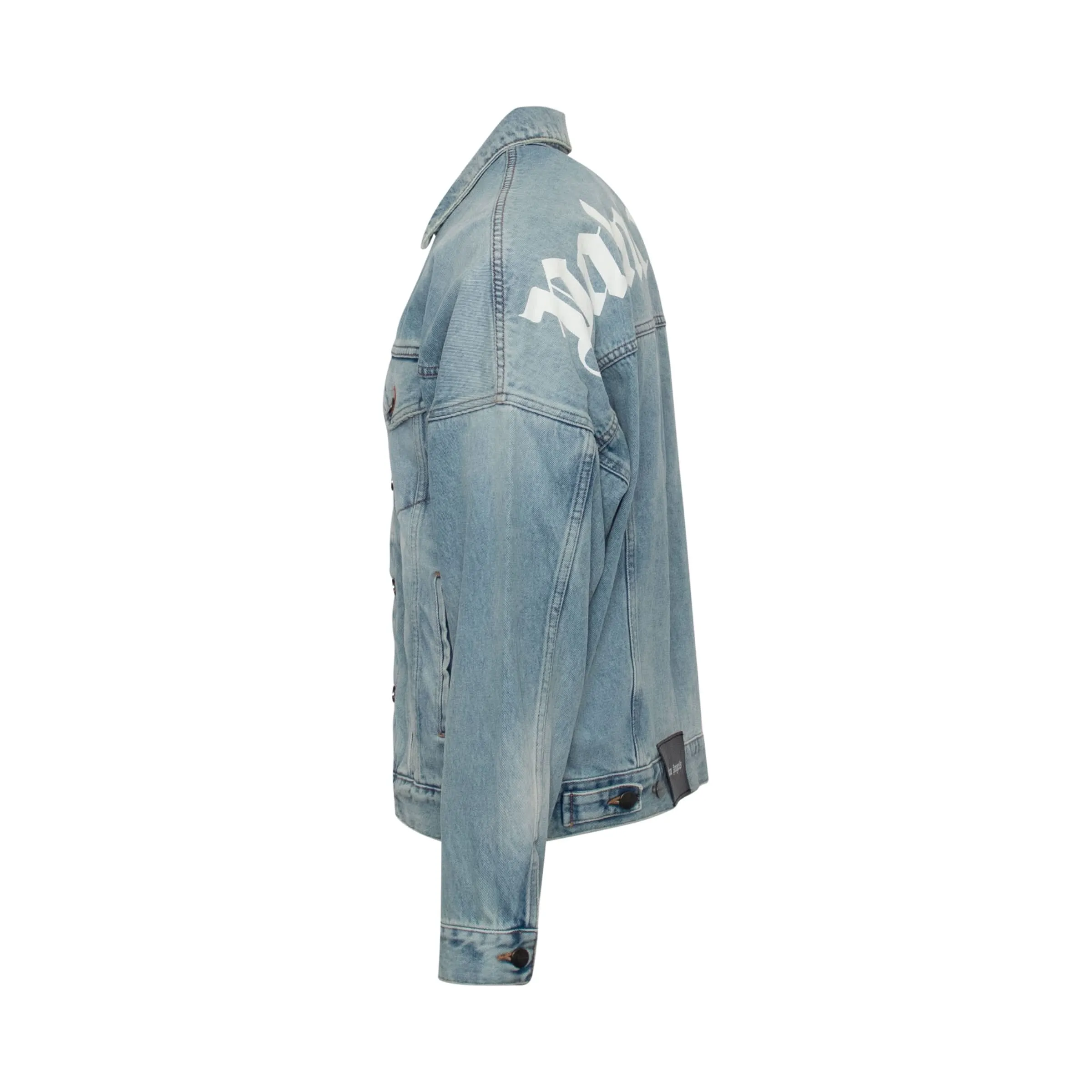 Logo Over Denim Jacket in Light Blue