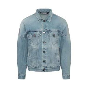 Logo Over Denim Jacket in Light Blue