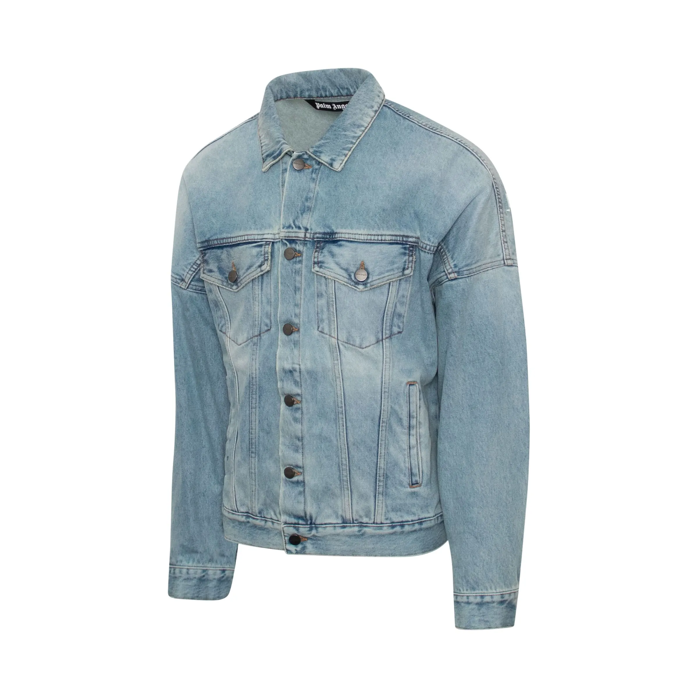 Logo Over Denim Jacket in Light Blue