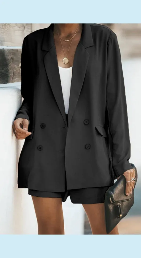 Longline Blazer and Shorts Set with Pockets